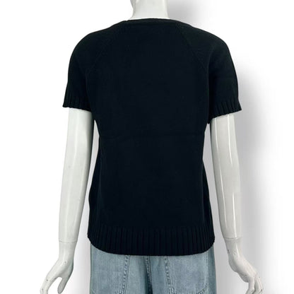 Hermes Cashmere Top Short Sleeve Knit Black Logo Sweater — view 2
