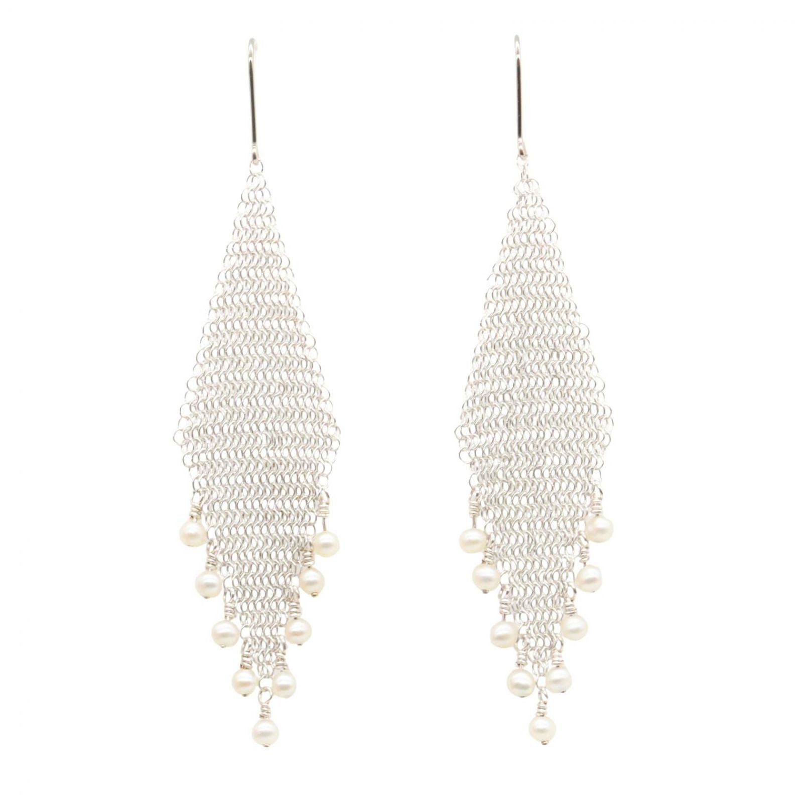 Tiffany & Co Earrings Pearl Mesh 925 Sterling Silver