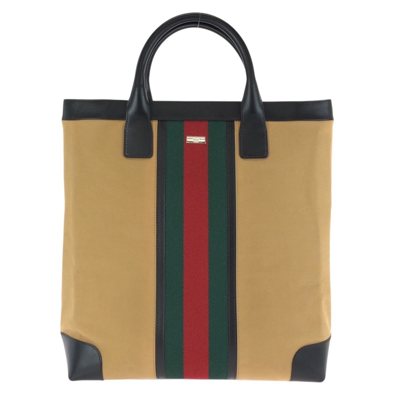 Gucci Sherry Line Beige Gold Canvas Leather 002 Tote