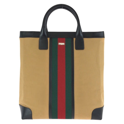 Gucci Sherry Line Beige Gold Canvas Leather 002 Tote