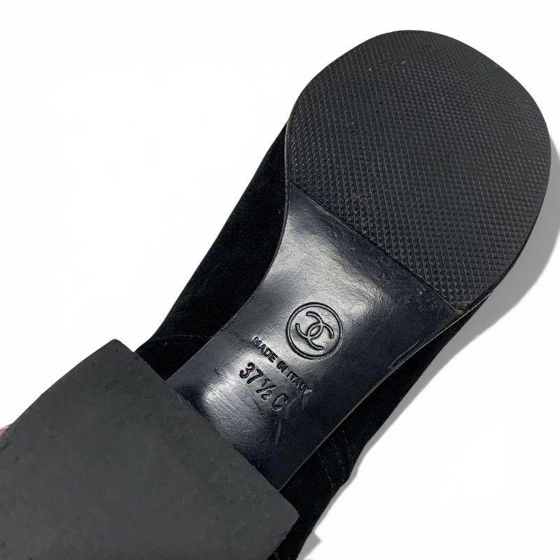 Chanel Boots Long Shoes Suede Patent Black CC Logo Pearl Snap Button Middle — view 8