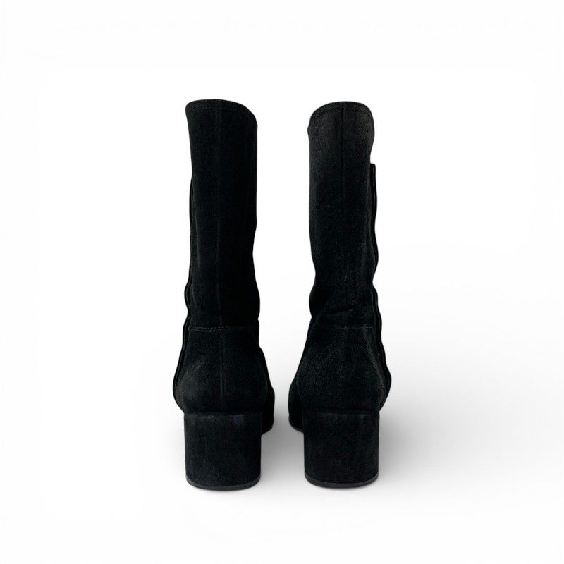 Chanel Boots Long Shoes Suede Patent Black CC Logo Pearl Snap Button Middle — view 5