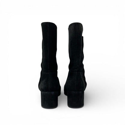Chanel Boots Long Shoes Suede Patent Black CC Logo Pearl Snap Button Middle — view 5