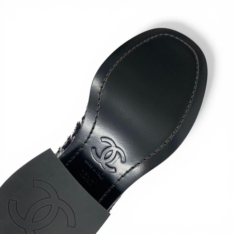 Chanel Boots Long Shoes Tweed Leather Black Multicolor CC Logo — view 7