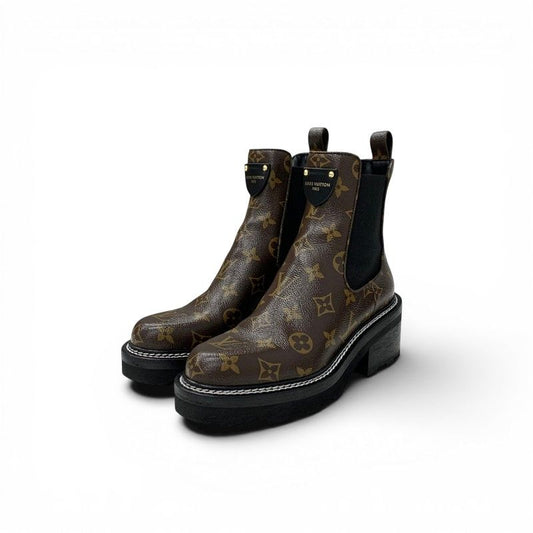 Louis Vuitton Bob Line Monogram Boots Short Shoes Leather Brown Black LV