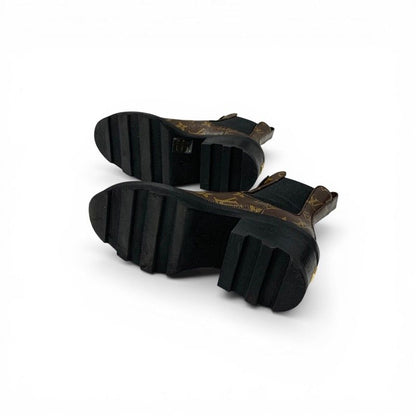 Louis Vuitton Bob Line Monogram Boots Short Shoes Leather Brown Black LV — view 6