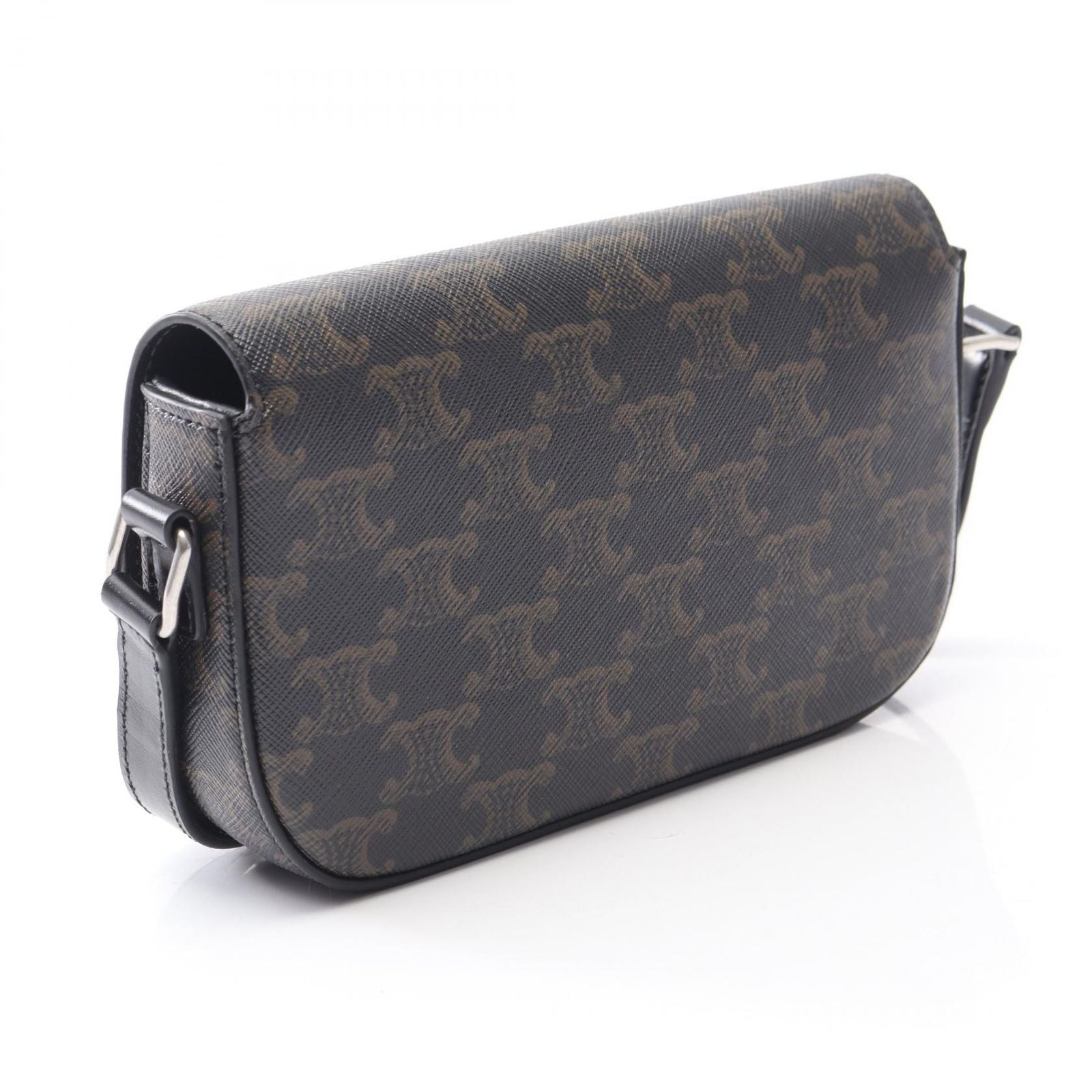 Celine Shoulder Bag Small Triomphe Cross Dark Brown Canvas Leather — view 2