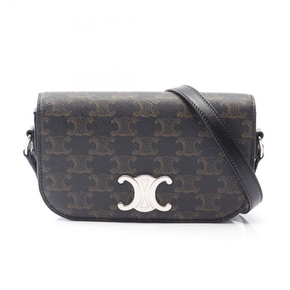 Celine Shoulder Bag Small Triomphe Cross Dark Brown Canvas Leather