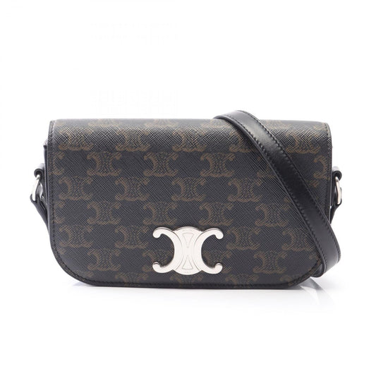 Celine Shoulder Bag Small Triomphe Cross Dark Brown Canvas Leather