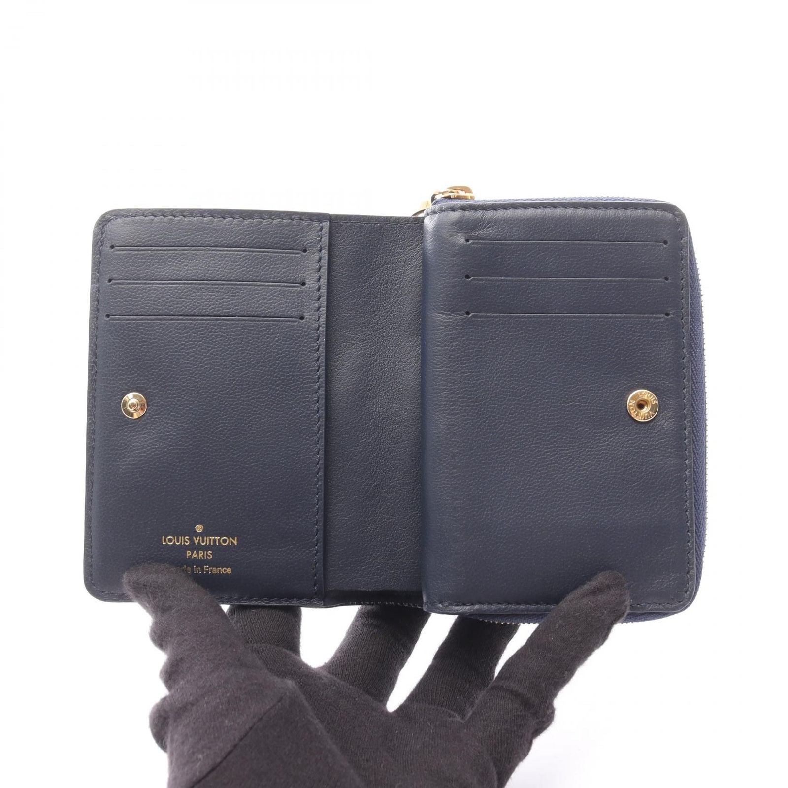 Louis Vuitton Bifold Wallet Portefeuille Monogram Embossed Navy Leather — view 3