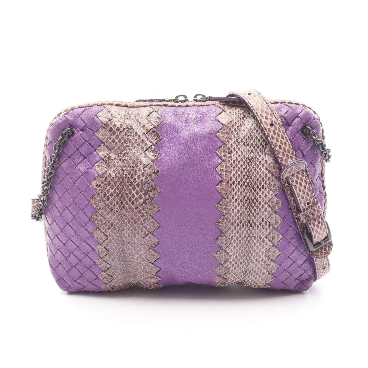 Bottega Veneta Shoulder Bag Intrecciato Purple Leather Exotic Cles the