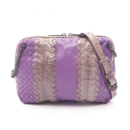 Bottega Veneta Shoulder Bag Intrecciato Purple Leather Exotic Cles the
