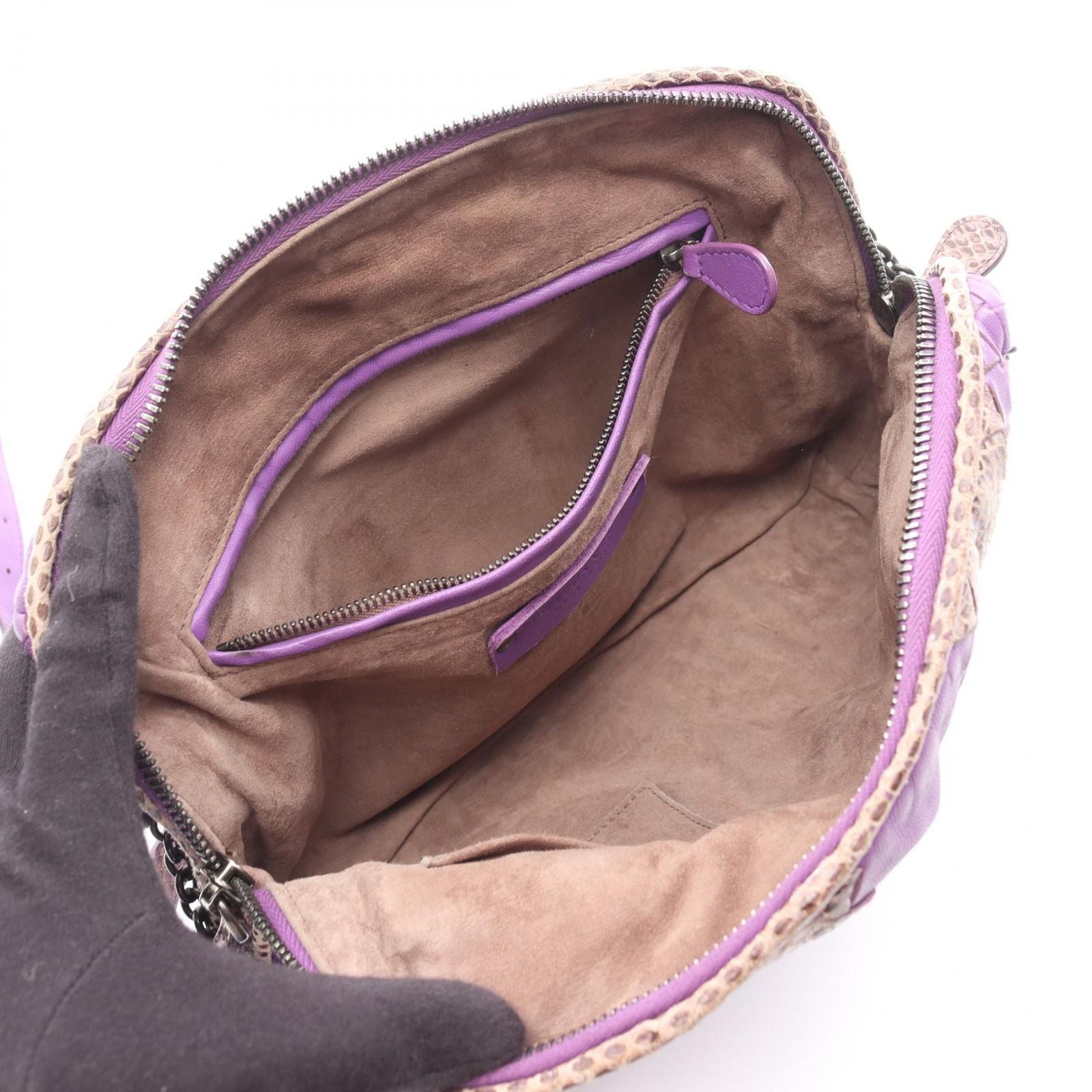 Bottega Veneta Shoulder Bag Intrecciato Purple Leather Exotic Cles the — view 3