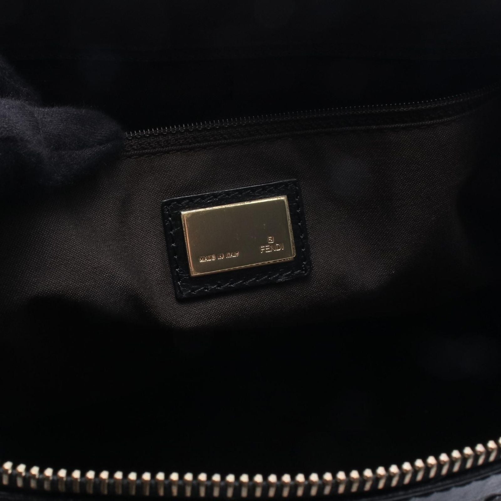 Fendi Tote Zucchino Black Canvas Leather — view 4