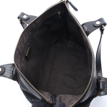 Fendi Tote Zucchino Black Canvas Leather — view 3