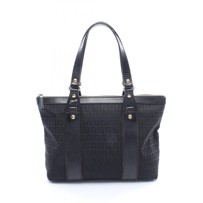 Fendi Tote Zucchino Black Canvas Leather