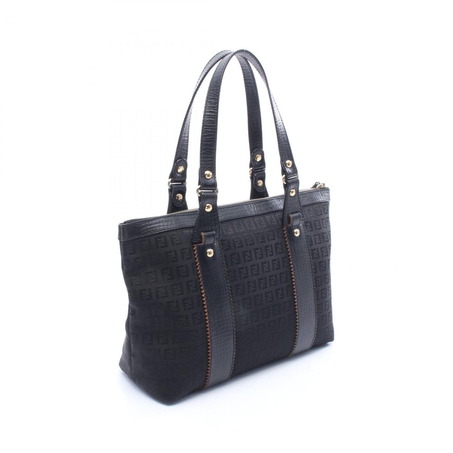 Fendi Tote Zucchino Black Canvas Leather — view 2