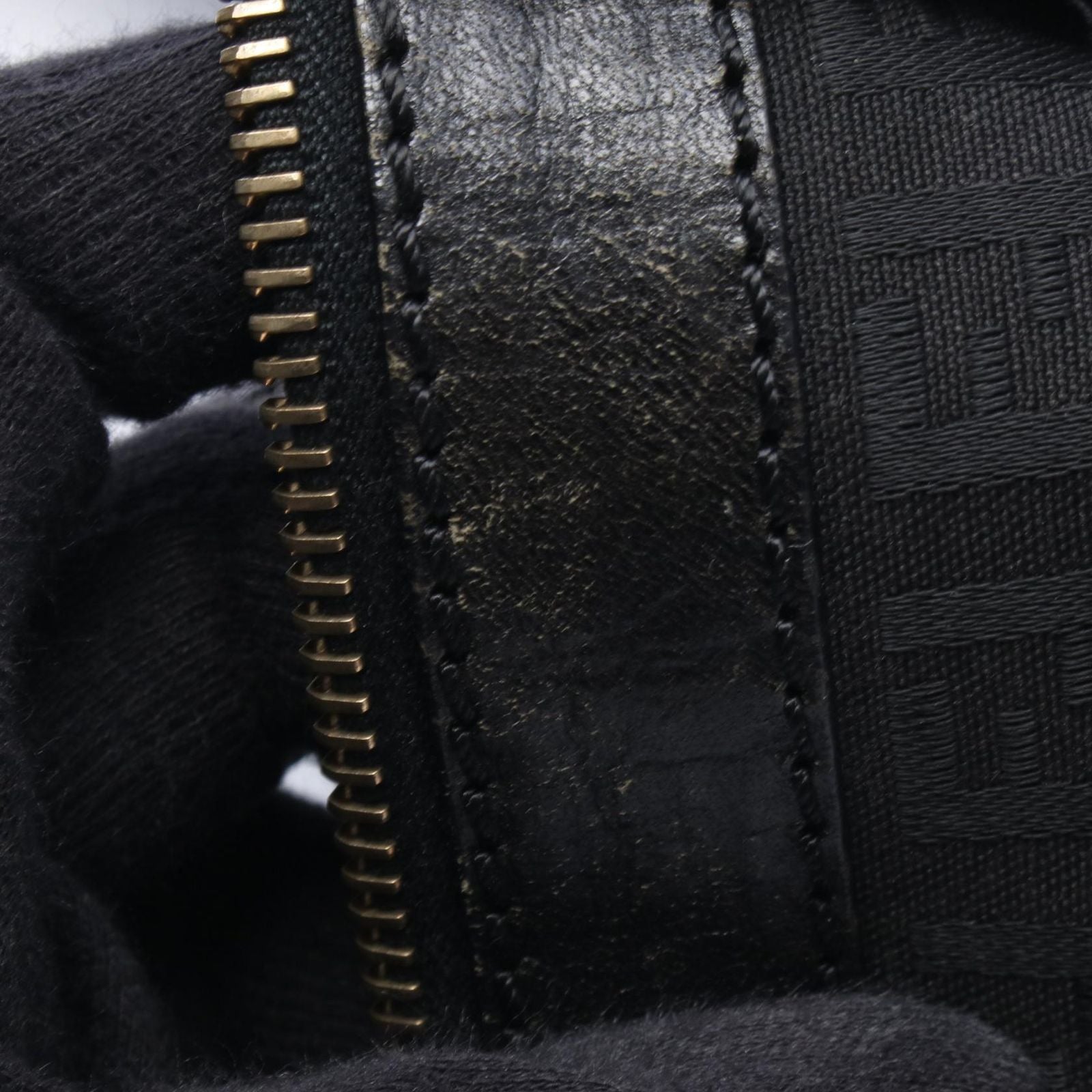 Fendi Tote Zucchino Black Canvas Leather — view 6