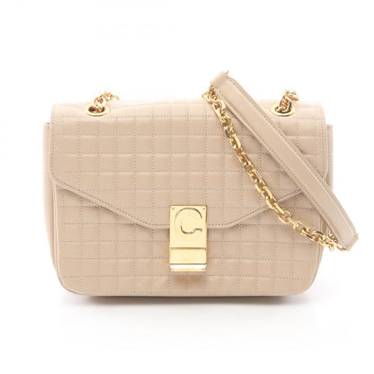 Celine Shoulder Bag Quilted Beige Leather Chain
