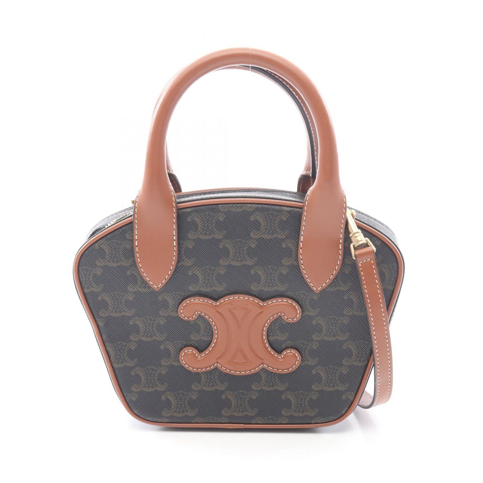 Celine Handbag Triomphe 2-Way Dark Brown Canvas Leather