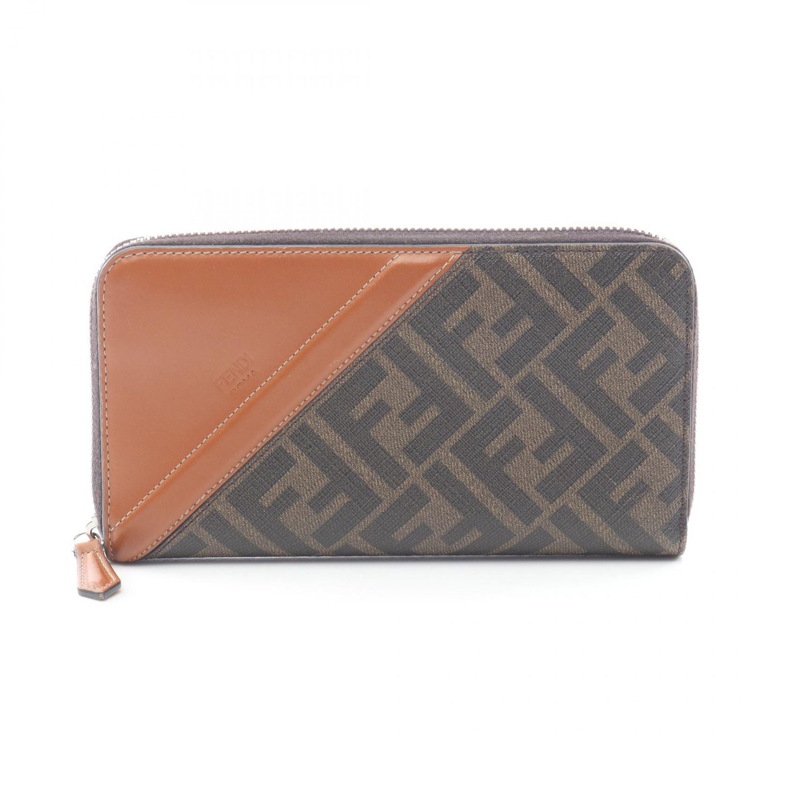 Fendi Round Wallet Zucca Brown Leather