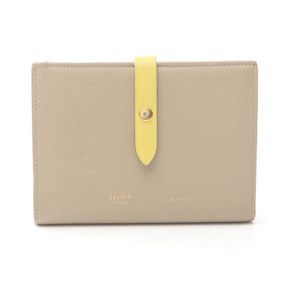 Celine Bifold Wallet Strap Multi Function Gray Yellow Leather Compact