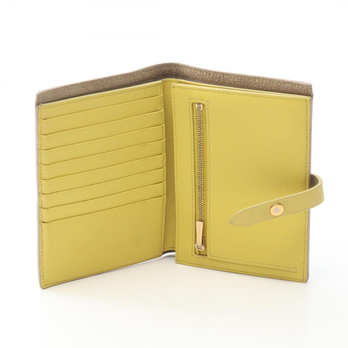 Celine Bifold Wallet Strap Multi Function Gray Yellow Leather Compact — view 3