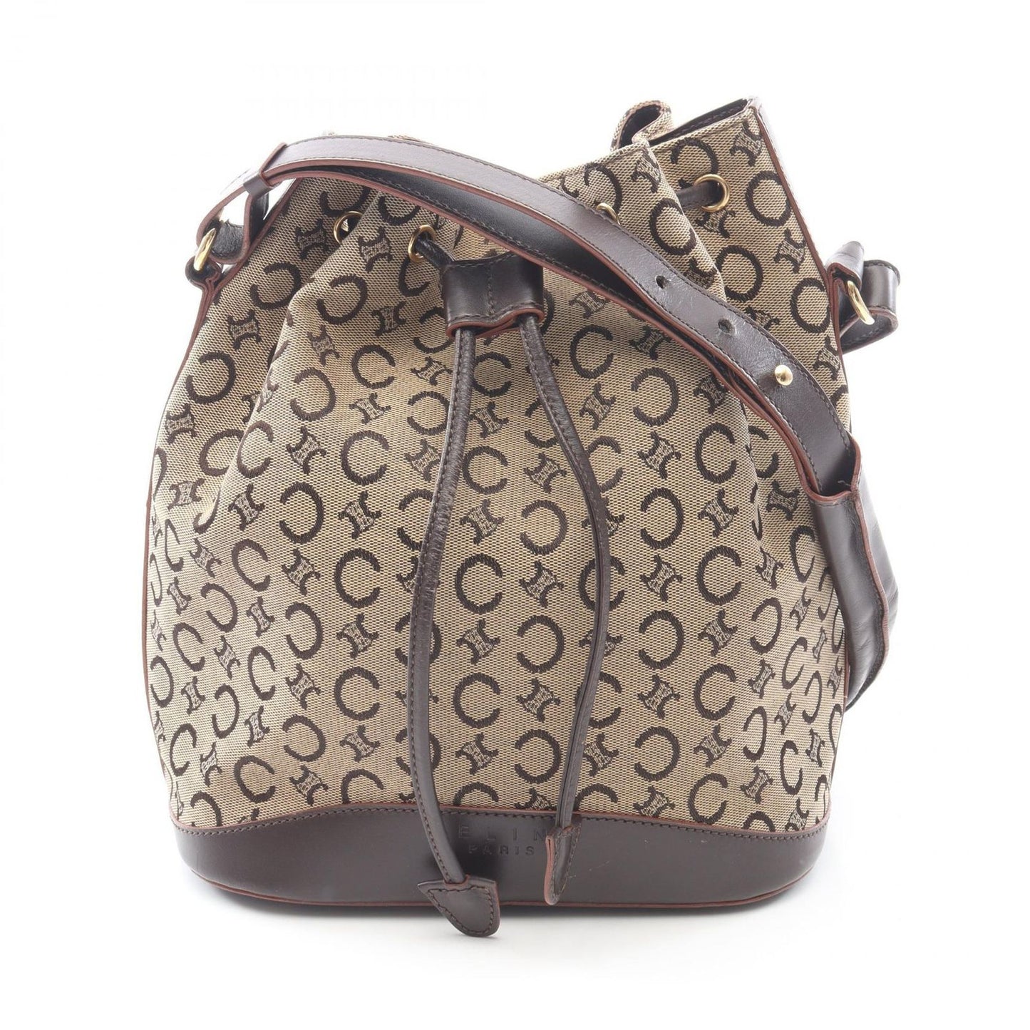 Celine Shoulder Bag Macadam Beige Canvas Leather