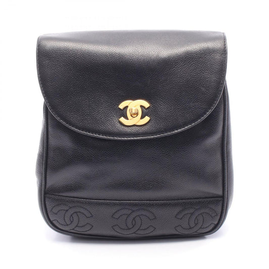 Chanel Backpack Triple CC Logo Black Caviar Leather Coco