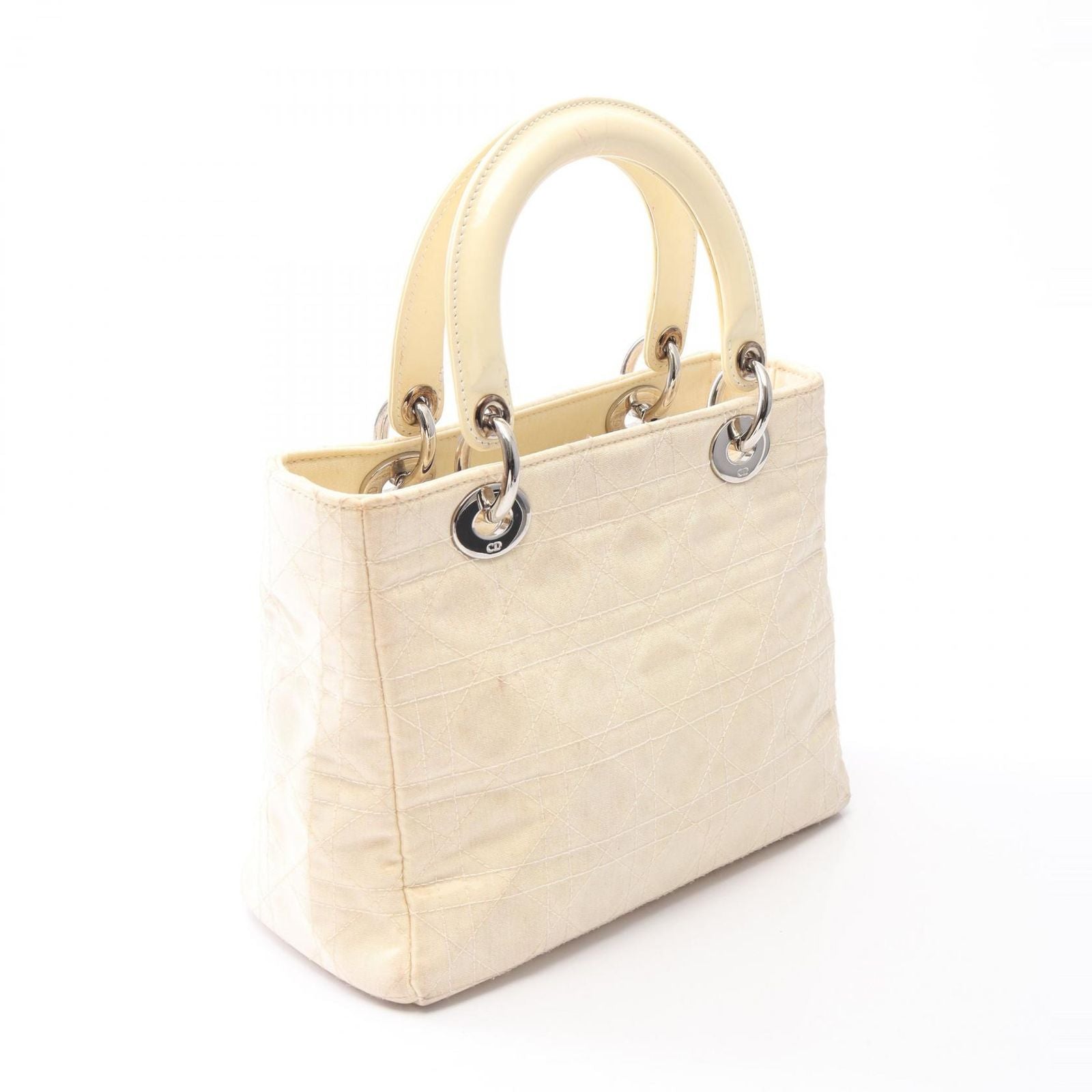 Dior Handbag Lady Dior Cannage 2-Way Beige Patent Leather Tote — view 2