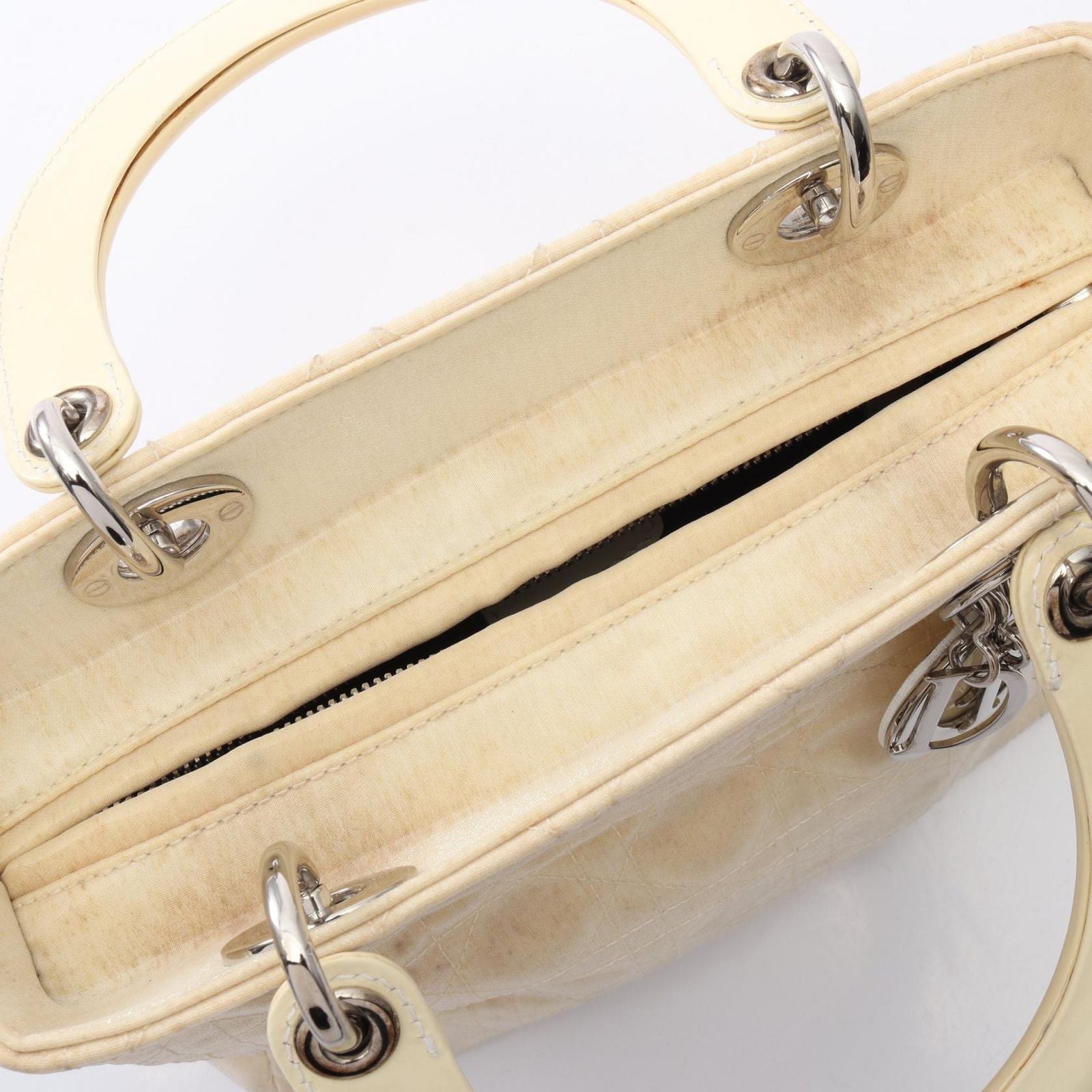 Dior Handbag Lady Dior Cannage 2-Way Beige Patent Leather Tote — view 5