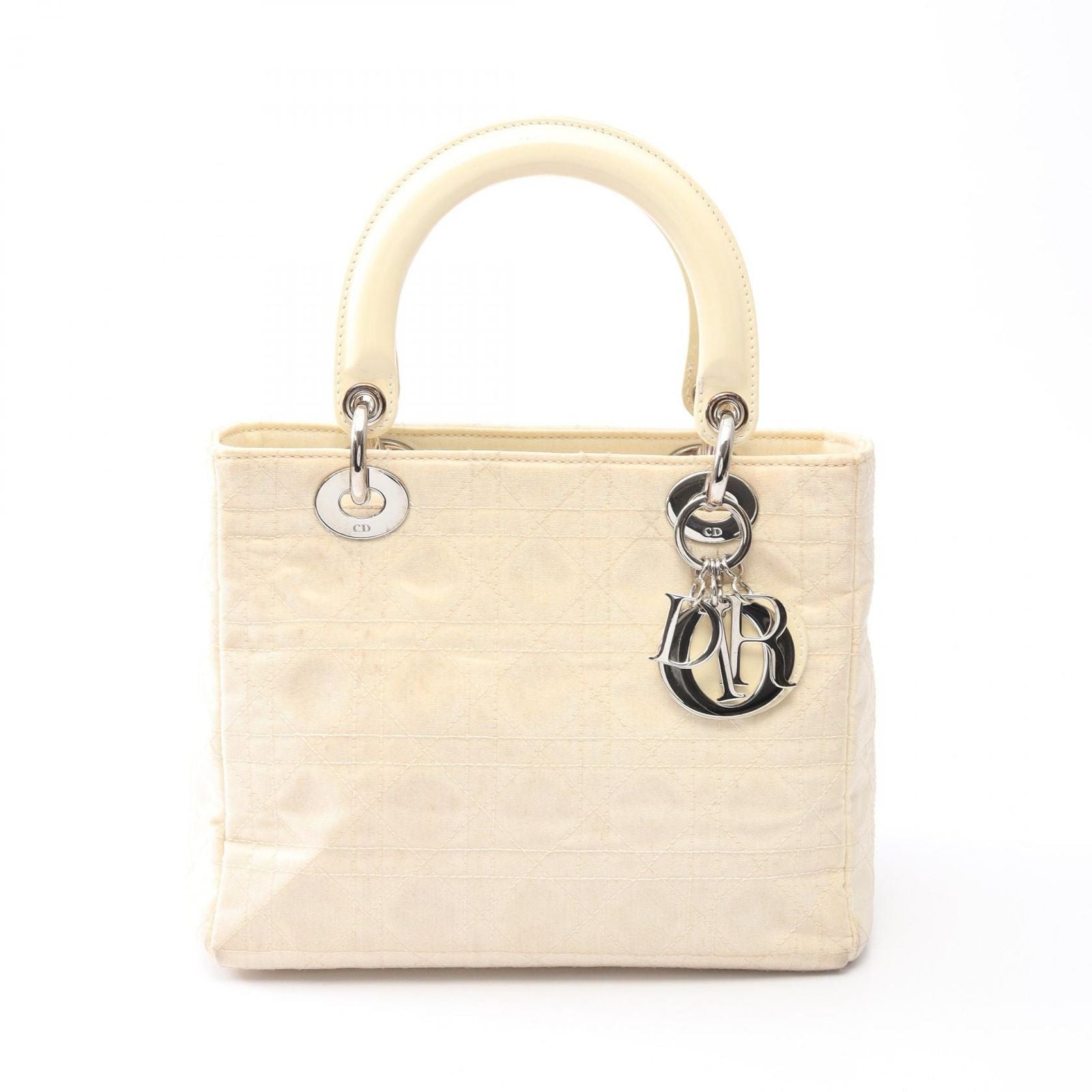 Dior Handbag Lady Dior Cannage 2-Way Beige Patent Leather Tote