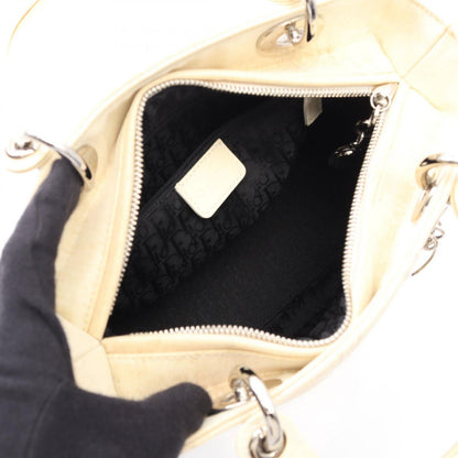 Dior Handbag Lady Dior Cannage 2-Way Beige Patent Leather Tote — view 3