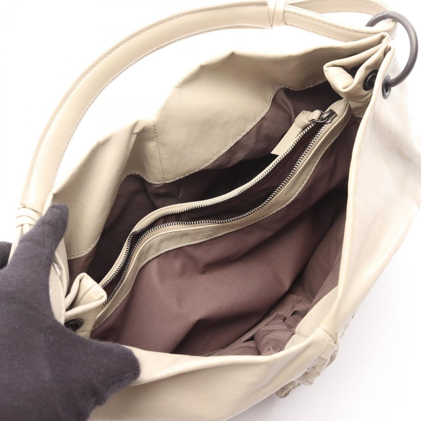 Bottega Veneta Handbag Intrecciato Aquilon Fortune Cookie Ivory Leather Hand — view 3