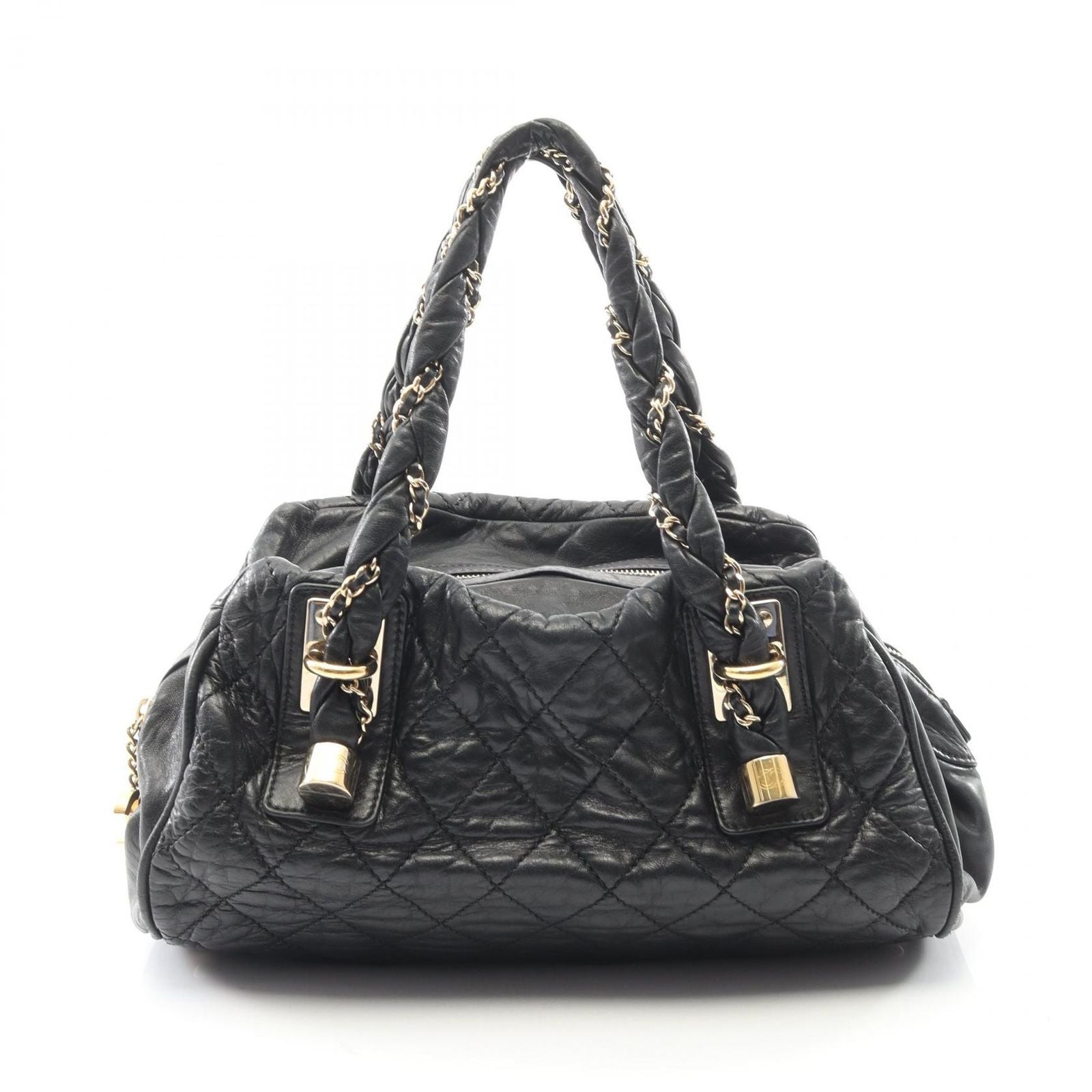 Chanel Tote Quilted Black Lambskin Boston Bag