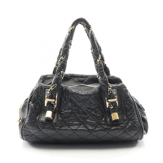 Chanel Tote Quilted Black Lambskin Boston Bag