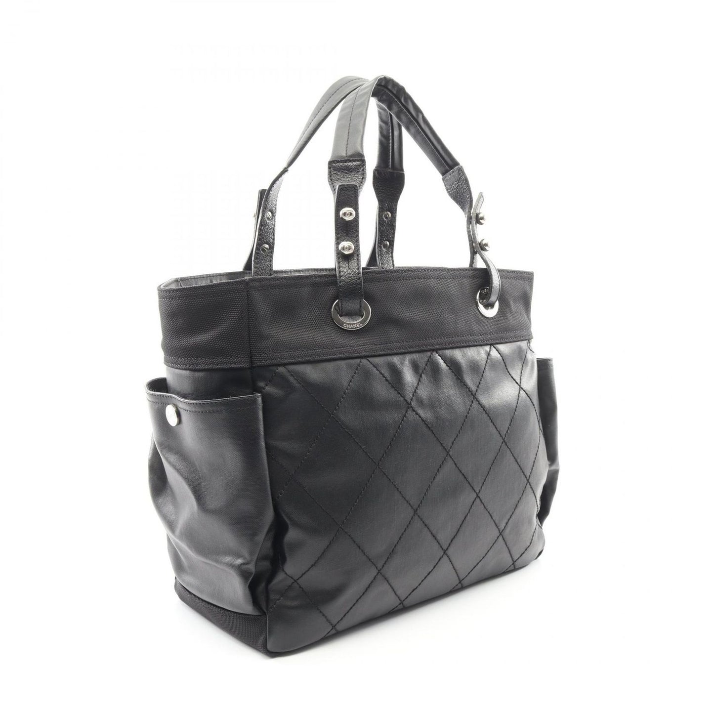 Chanel Tote Paris Biarritz GM Black Canvas Leather GM — view 2
