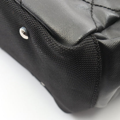 Chanel Tote Paris Biarritz GM Black Canvas Leather GM — view 7
