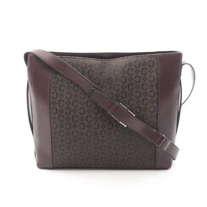 Celine Shoulder Bag Macadam Brown Canvas Leather