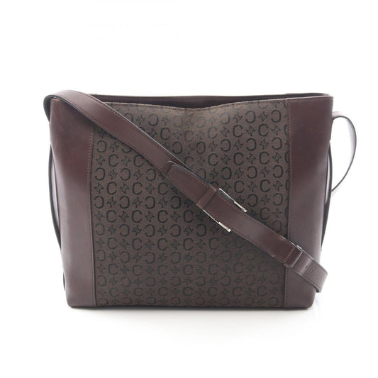 Celine Shoulder Bag Macadam Brown Canvas Leather