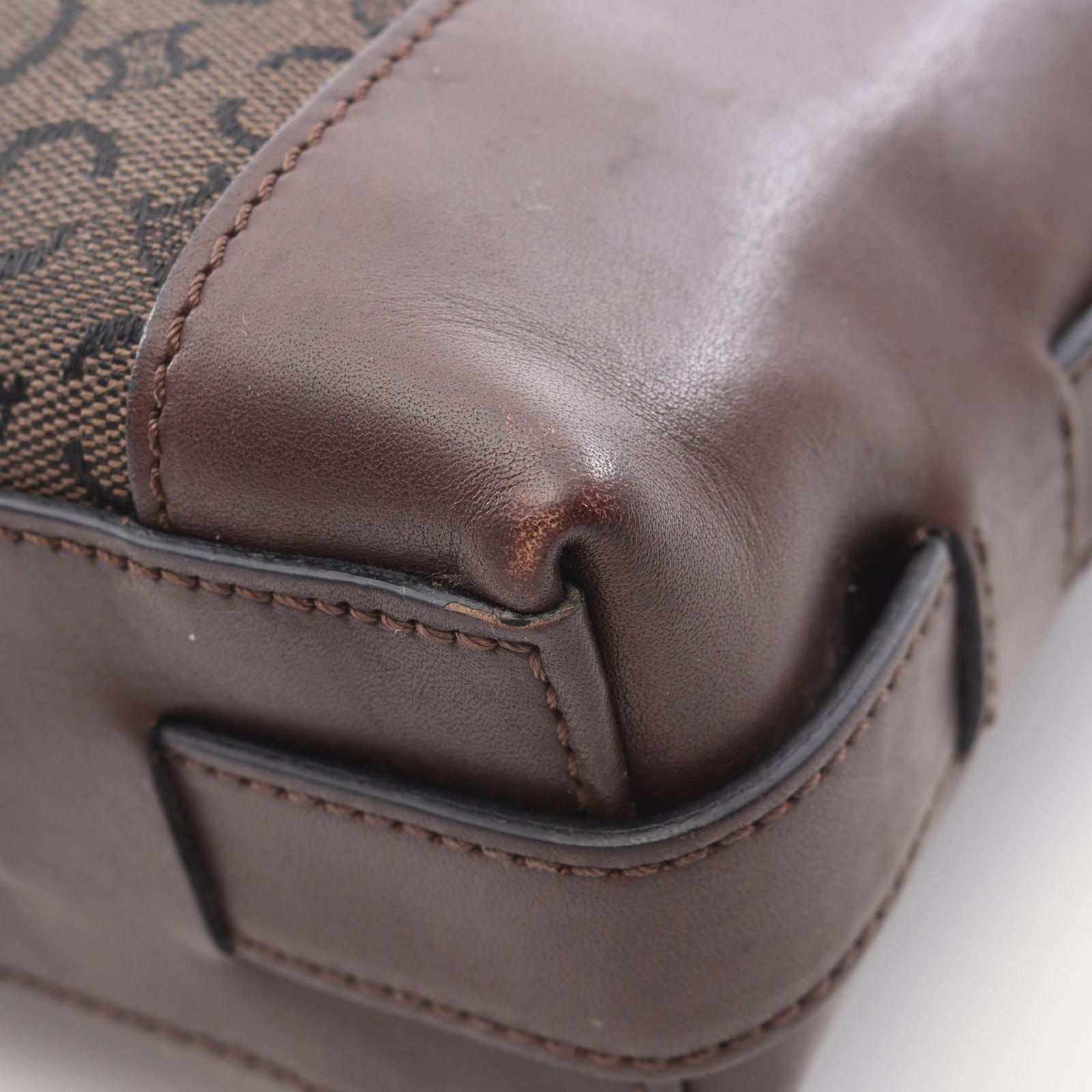 Celine Shoulder Bag Macadam Brown Canvas Leather — view 6