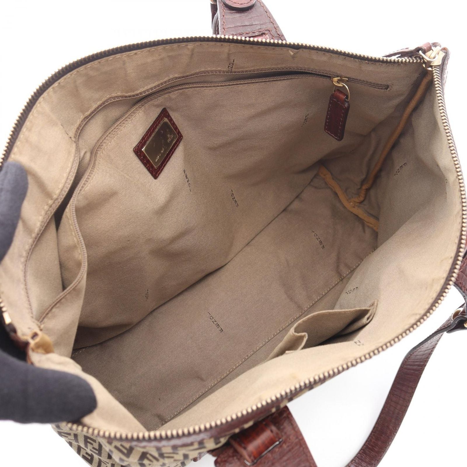 Fendi Tote Zucchino Beige Canvas Leather — view 3