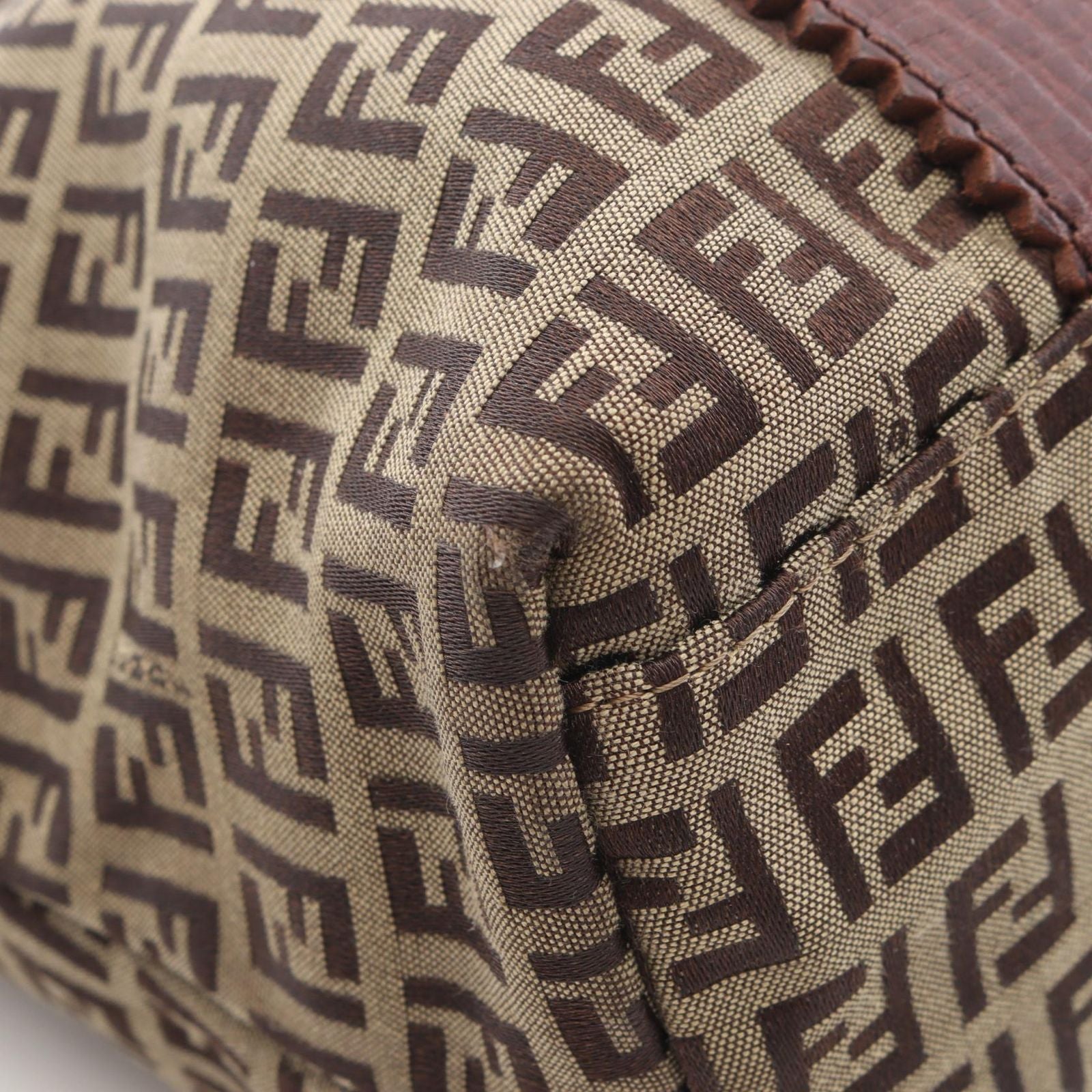 Fendi Tote Zucchino Beige Canvas Leather — view 6