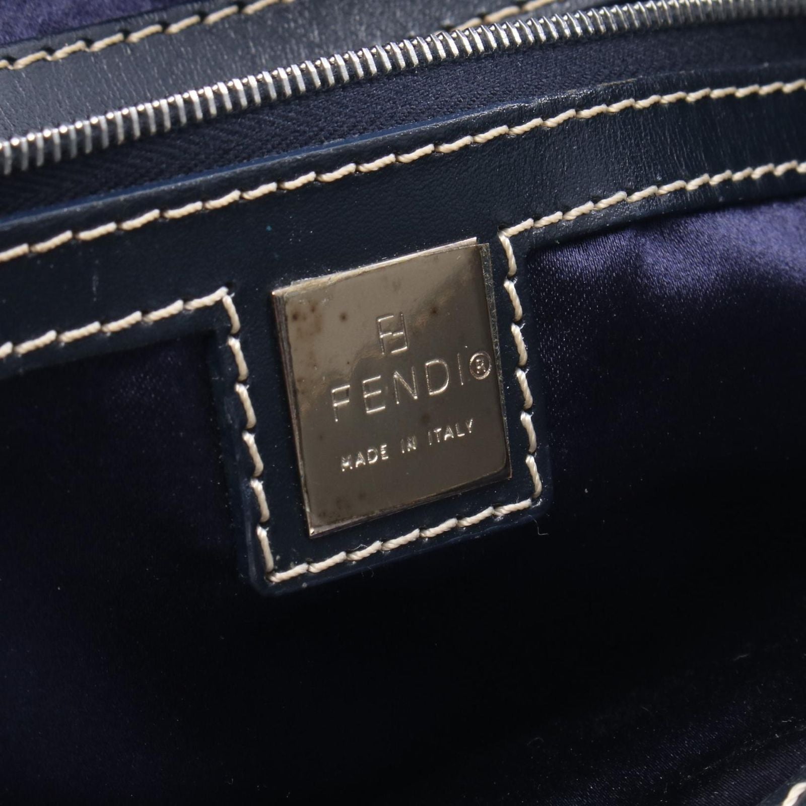Fendi Tote Zucchino Navy Canvas Leather Zucchini — view 4