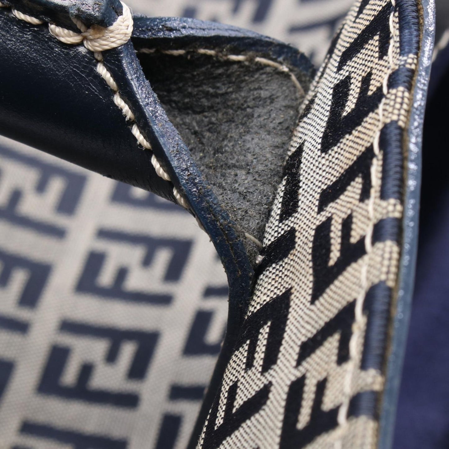 Fendi Tote Zucchino Navy Canvas Leather Zucchini — view 6