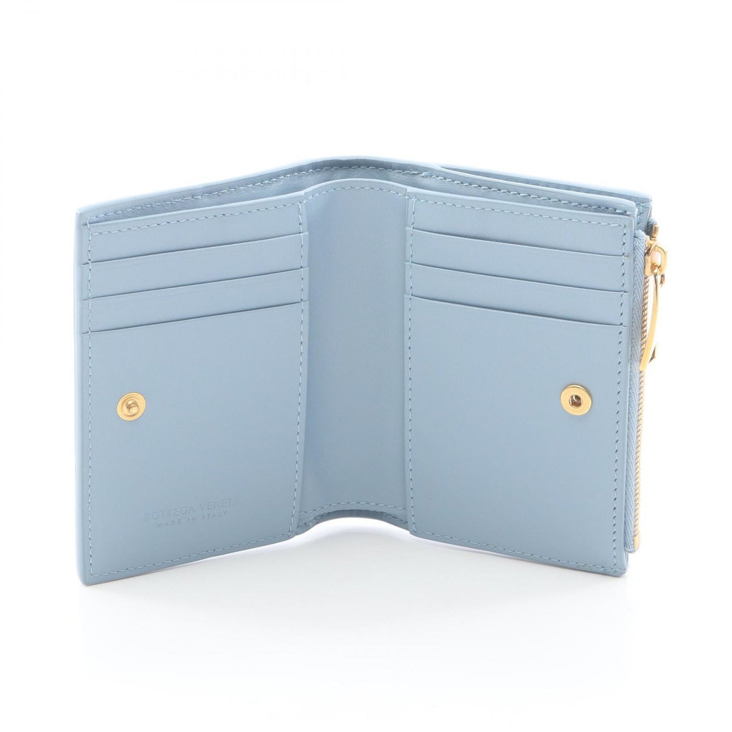 Bottega Veneta Bifold Wallet Small Cassette Maxi Intrecciato Light Blue Leather — view 3