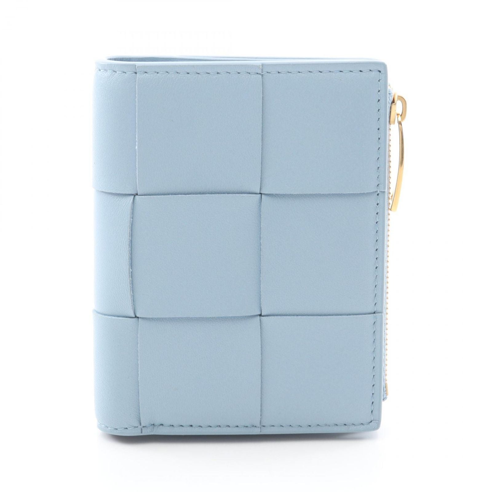 Bottega Veneta Bifold Wallet Small Cassette Maxi Intrecciato Light Blue Leather