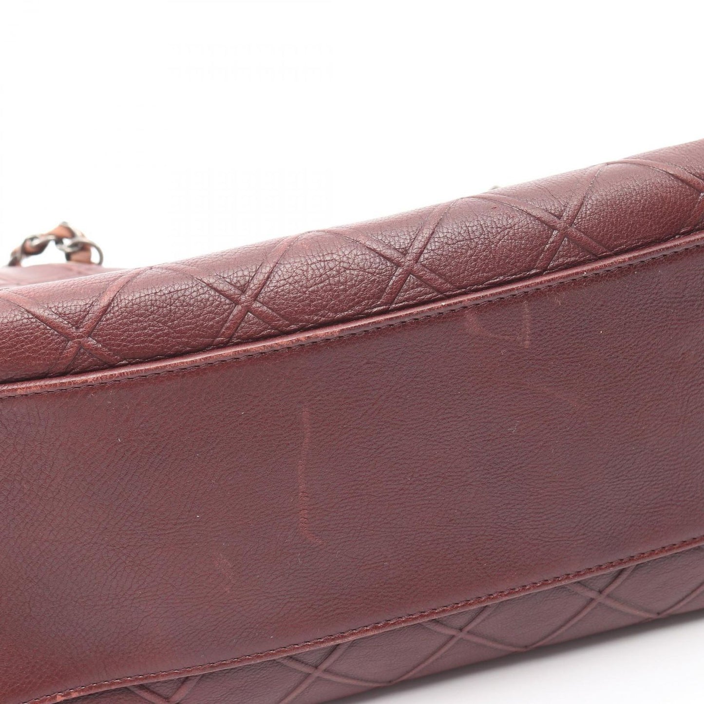 Chanel Shoulder Bag Quilted Embossed Antique Silver Brown Leather Chain — view 9