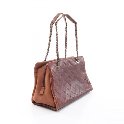 Chanel Shoulder Bag Quilted Embossed Antique Silver Brown Leather Chain — view 2