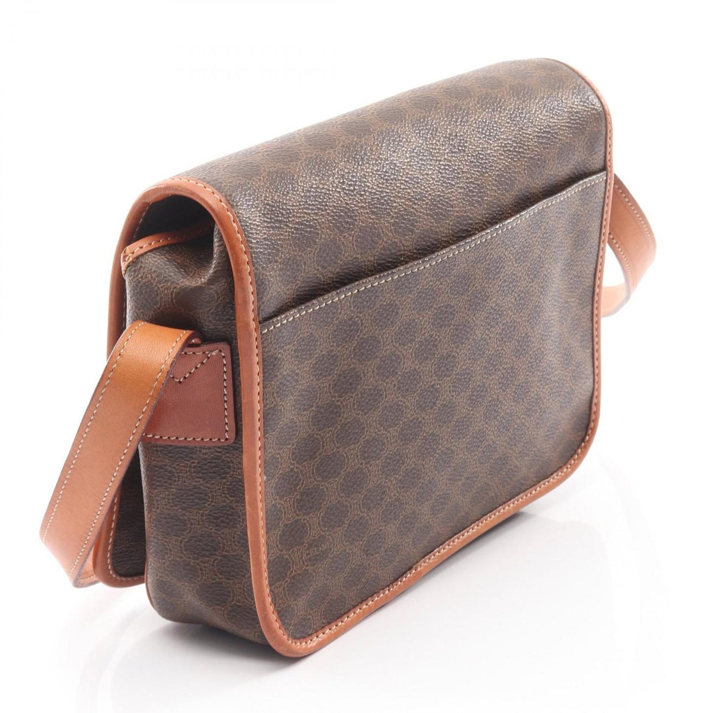 Celine Shoulder Bag Macadam Circle Logo Dark Brown Canvas Leather — view 2